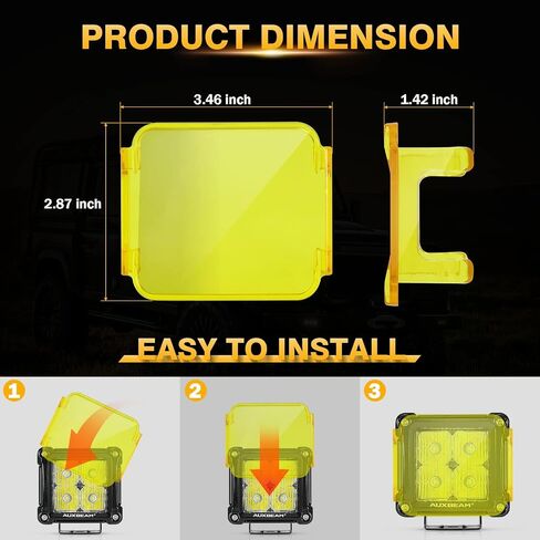 Auxbeam 3 Inch Amber Off-Road Light Cover, Waterproof Polycarbonate Protective Lens for LED Cube Lights Driving Fog Light in Saudi Arabia