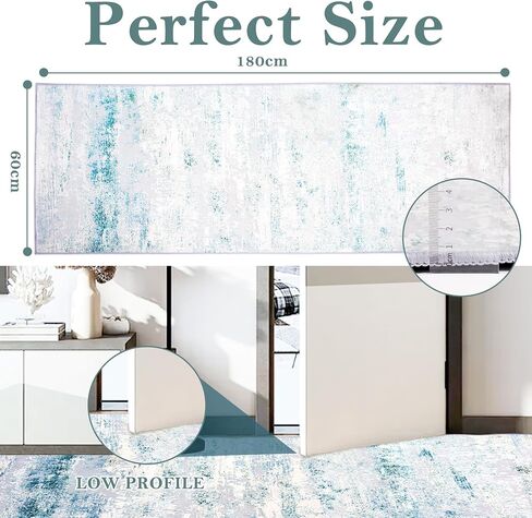 Quiet Quarters 2x6 Washable Runner Rug with Rug Hair Remover | Hallway Runner with Rubber Backing | Low-Pile Runners for Hallways, Kitchen and Bedroom | Blue & White in Saudi Arabia
