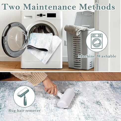 Quiet Quarters 2x6 Washable Runner Rug with Rug Hair Remover | Hallway Runner with Rubber Backing | Low-Pile Runners for Hallways, Kitchen and Bedroom | Blue & White in Saudi Arabia