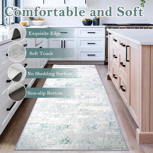 Quiet Quarters 2x6 Washable Runner Rug with Rug Hair Remover | Hallway Runner with Rubber Backing | Low-Pile Runners for Hallways, Kitchen and Bedroom | Blue & White in Saudi Arabia