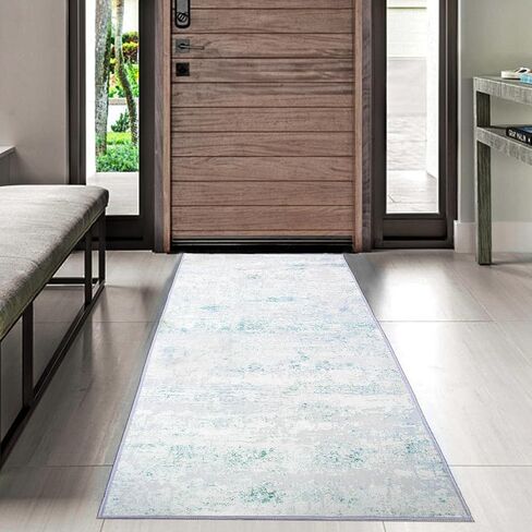 Quiet Quarters 2x6 Washable Runner Rug with Rug Hair Remover | Hallway Runner with Rubber Backing | Low-Pile Runners for Hallways, Kitchen and Bedroom | Blue & White in Saudi Arabia