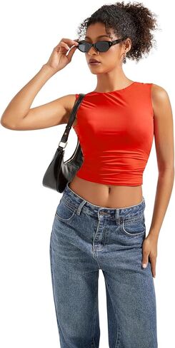 SUUKSESS Women Sexy Backless Tank Top Going Out Double Lined Y2k Basic Crop Tops in Kuwait