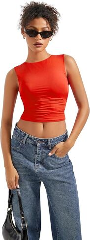 SUUKSESS Women Sexy Backless Tank Top Going Out Double Lined Y2k Basic Crop Tops in Kuwait