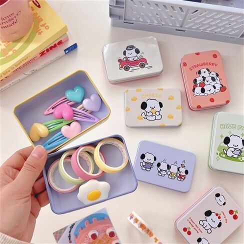 TANG QIRA 6 Pack Mini Metal Tinplate Boxes,Cute Cartoon Dog Design Portable Rectangular Box Storage Kit, Home Organizer For Stickers Watercolor Jewelry Makeup Pill Candy Craft Containers. in Saudi Arabia