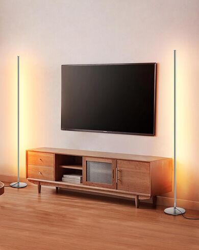 DEWENWILS LED Corner Floor Lamp, Set of 2 Modern Dimmable Mood Floor Light, 57.5" Minimalist Standing Tall Lamp for Living Room, Bedroom, Office, 3000K Warm White Light (Black) in Saudi Arabia