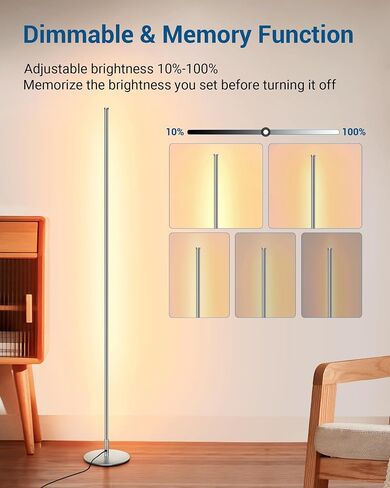 DEWENWILS LED Corner Floor Lamp, Set of 2 Modern Dimmable Mood Floor Light, 57.5" Minimalist Standing Tall Lamp for Living Room, Bedroom, Office, 3000K Warm White Light (Black) in Saudi Arabia