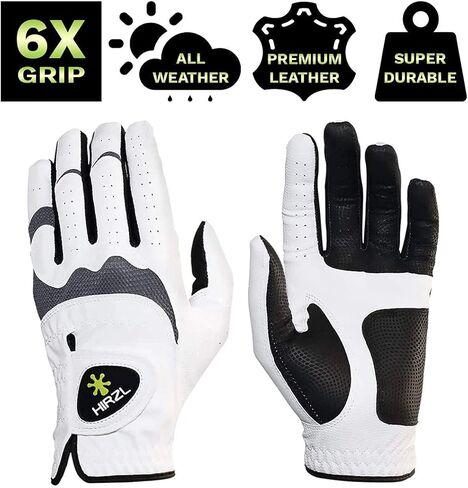 قفازات HIRZL Trust Hybrid للجولف - قفاز جولف للرجال مناسب لجميع الأحوال الجوية (أبيض/أسود) | نايلون، جلد الكنغر، بوليستر | قبضة نهائية (رطبة أو جافة)، ملاءمة مريحة، مسامية، خالية من العرق، طارد للماء in Kuwait