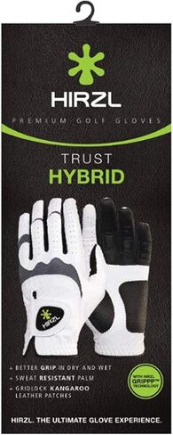 قفازات HIRZL Trust Hybrid للجولف - قفاز جولف للرجال مناسب لجميع الأحوال الجوية (أبيض/أسود) | نايلون، جلد الكنغر، بوليستر | قبضة نهائية (رطبة أو جافة)، ملاءمة مريحة، مسامية، خالية من العرق، طارد للماء in Kuwait