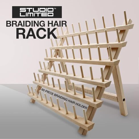 حامل شعر تجديل من STUDIO LIMITED، حامل شعر تجديل خشبي 60 بكرة، رف خيط للخياطة واللحف والتطريز وإكسسوارات التعليق in Kuwait