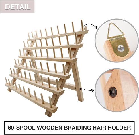 حامل شعر تجديل من STUDIO LIMITED، حامل شعر تجديل خشبي 60 بكرة، رف خيط للخياطة واللحف والتطريز وإكسسوارات التعليق in Kuwait