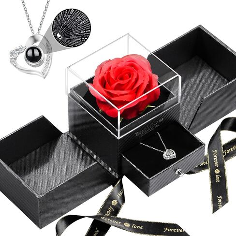 AbitRed Rose Gifts with Necklace for Women, Mothers Day Gifts for Mom, Anniversary Birthday Valentines Day Gifts for Her Girlfriend Wife Sisters, Artificial Flowers Gifts Ideas in Saudi Arabia