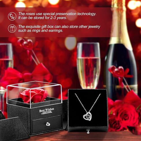 AbitRed Rose Gifts with Necklace for Women, Mothers Day Gifts for Mom, Anniversary Birthday Valentines Day Gifts for Her Girlfriend Wife Sisters, Artificial Flowers Gifts Ideas in Saudi Arabia