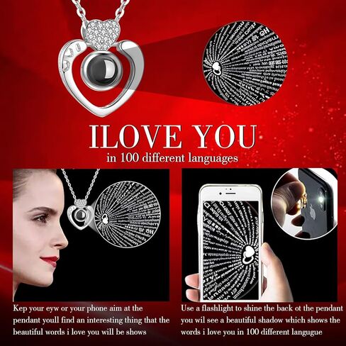 Swiftbuyo الحفاظ على وردة حمراء حقيقية مع قلادة أحبك 100 لغة، هدايا للنساء أمي جدتها صديقتها أختها صديقة زوجة، فكرة هدايا في عيد الميلاد، عيد الحب، عيد الأم in Kuwait