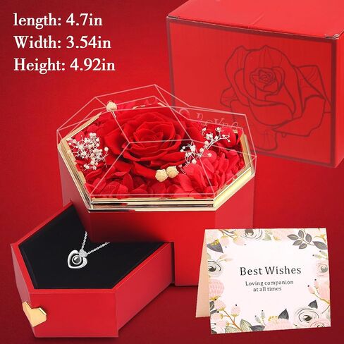 Swiftbuyo الحفاظ على وردة حمراء حقيقية مع قلادة أحبك 100 لغة، هدايا للنساء أمي جدتها صديقتها أختها صديقة زوجة، فكرة هدايا في عيد الميلاد، عيد الحب، عيد الأم in Kuwait
