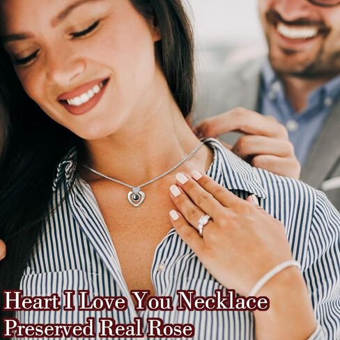 Swiftbuyo الحفاظ على وردة حمراء حقيقية مع قلادة أحبك 100 لغة، هدايا للنساء أمي جدتها صديقتها أختها صديقة زوجة، فكرة هدايا في عيد الميلاد، عيد الحب، عيد الأم in Kuwait