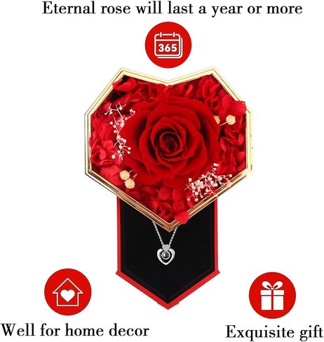 Swiftbuyo الحفاظ على وردة حمراء حقيقية مع قلادة أحبك 100 لغة، هدايا للنساء أمي جدتها صديقتها أختها صديقة زوجة، فكرة هدايا في عيد الميلاد، عيد الحب، عيد الأم in Kuwait