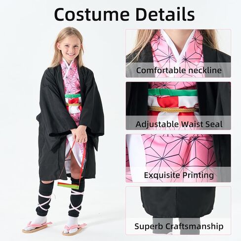 BUWHIN Nezuko Cosplay Costume Kimono for Kids Adults Robe Japanese Anime Costume Halloween Kimono Outfit With Wig in Saudi Arabia