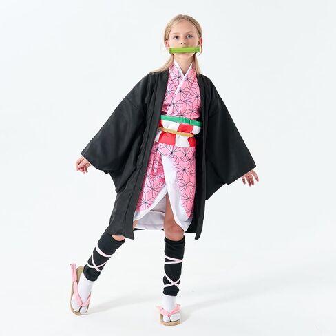 BUWHIN Nezuko Cosplay Costume Kimono for Kids Adults Robe Japanese Anime Costume Halloween Kimono Outfit With Wig in Saudi Arabia