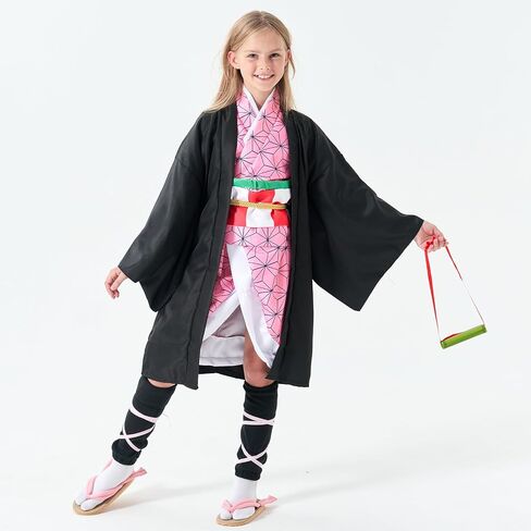 BUWHIN Nezuko Cosplay Costume Kimono for Kids Adults Robe Japanese Anime Costume Halloween Kimono Outfit With Wig in Saudi Arabia