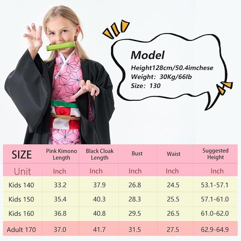 BUWHIN Nezuko Cosplay Costume Kimono for Kids Adults Robe Japanese Anime Costume Halloween Kimono Outfit With Wig in Saudi Arabia