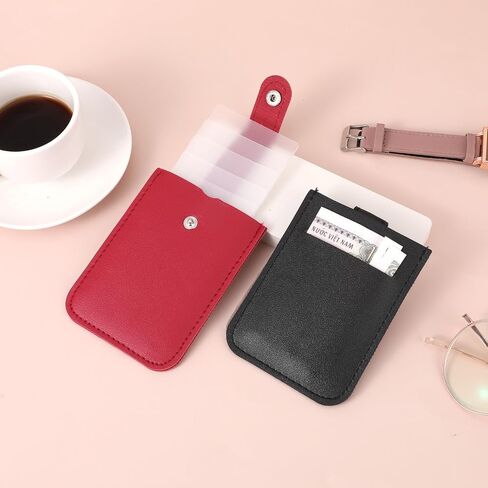 Lusofie Leather Card Organizer Slim Minimalist Wallet, 4Pcs Personalized Pull-out Card Holder Snap Closure with 6 Card Slots for Women Men in Saudi Arabia