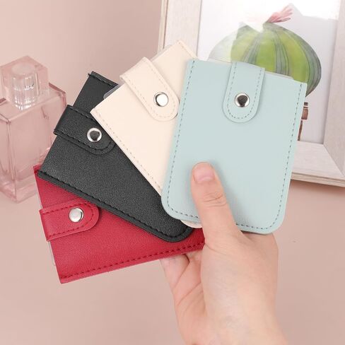 Lusofie Leather Card Organizer Slim Minimalist Wallet, 4Pcs Personalized Pull-out Card Holder Snap Closure with 6 Card Slots for Women Men in Saudi Arabia