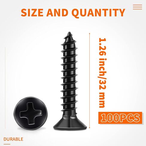 100 PCS #10 X 1-1/4 inch Black Oxide Coated Flat Head Phillips Wood Screws, Stainless Steel 18-8 (A2) Fully Threaded 10 X 1-1/4'' Multipurpose Screw by TPOHH in Saudi Arabia