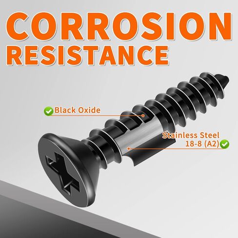 100 PCS #10 X 1-1/4 inch Black Oxide Coated Flat Head Phillips Wood Screws, Stainless Steel 18-8 (A2) Fully Threaded 10 X 1-1/4'' Multipurpose Screw by TPOHH in Saudi Arabia