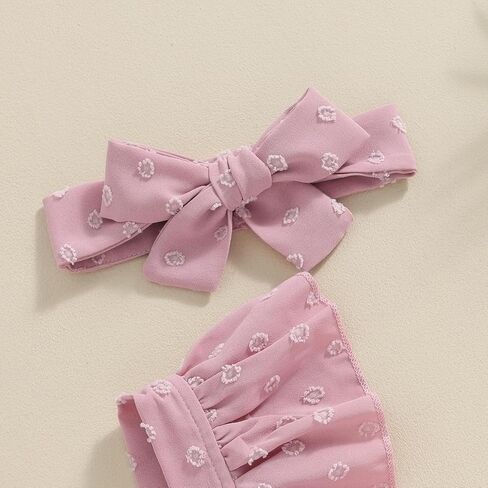 Yoawdats Newborn Baby Girl Outfits Baby Girl Romper Dress Fly Sleeve Swiss Dots Layered Romper Bodysuit with Hairband Clothes in Kuwait