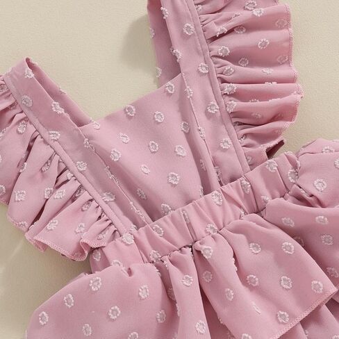 Yoawdats Newborn Baby Girl Outfits Baby Girl Romper Dress Fly Sleeve Swiss Dots Layered Romper Bodysuit with Hairband Clothes in Kuwait