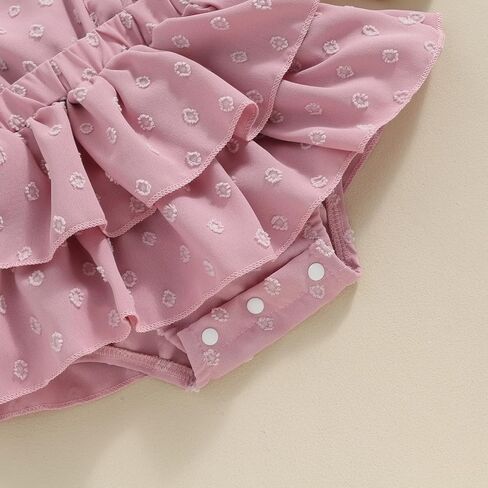 Yoawdats Newborn Baby Girl Outfits Baby Girl Romper Dress Fly Sleeve Swiss Dots Layered Romper Bodysuit with Hairband Clothes in Kuwait