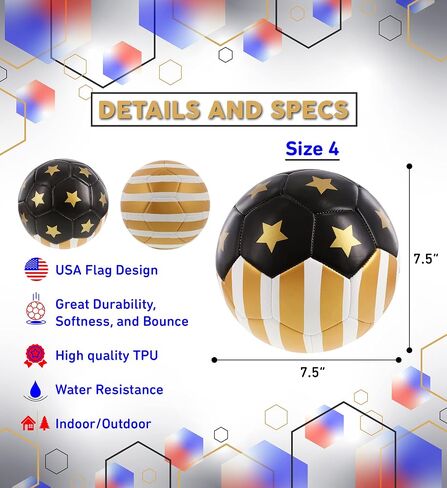 Barocity Golden US Flag Soccer Ball - Premium Official Match Ball with Gold Stars Artwork, Durable Sport Boys and Girls Gold Soccer Ball for Indoor, Outdoor, Training, and Practice Games in Saudi Arabia