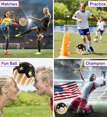Barocity Golden US Flag Soccer Ball - Premium Official Match Ball with Gold Stars Artwork, Durable Sport Boys and Girls Gold Soccer Ball for Indoor, Outdoor, Training, and Practice Games in Saudi Arabia