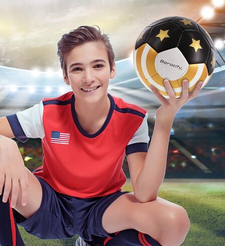 Barocity Golden US Flag Soccer Ball - Premium Official Match Ball with Gold Stars Artwork, Durable Sport Boys and Girls Gold Soccer Ball for Indoor, Outdoor, Training, and Practice Games in Saudi Arabia