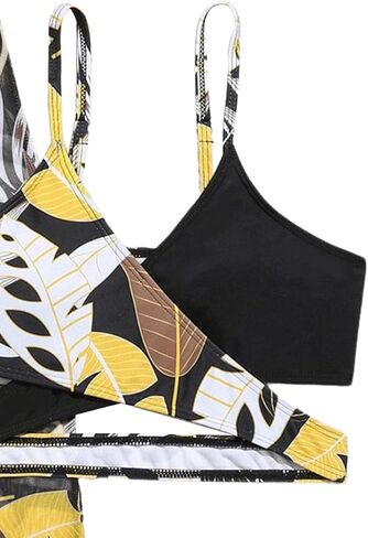 OYOANGLE Girl's 3 Piece Swimsuits Tropical Crisscross Spaghetti Straps Bikini Set with Long Cover Up Skirt in Saudi Arabia