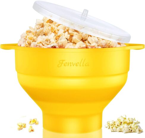Microwave Silicone Popcorn Popper, Fenvella Collapsible Hot Air Microwavable Popcorn Maker BPA Free & Dishwasher Safe, Popcorn Bowl with Lid & Handle for Home Party in Saudi Arabia