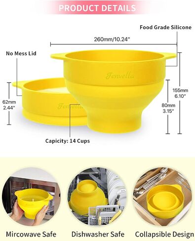 Microwave Silicone Popcorn Popper, Fenvella Collapsible Hot Air Microwavable Popcorn Maker BPA Free & Dishwasher Safe, Popcorn Bowl with Lid & Handle for Home Party in Saudi Arabia
