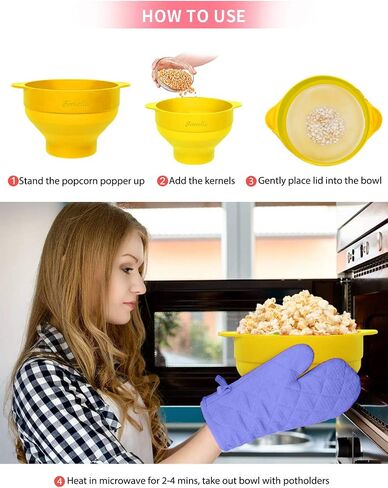 Microwave Silicone Popcorn Popper, Fenvella Collapsible Hot Air Microwavable Popcorn Maker BPA Free & Dishwasher Safe, Popcorn Bowl with Lid & Handle for Home Party in Saudi Arabia