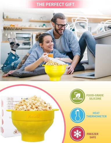 Microwave Silicone Popcorn Popper, Fenvella Collapsible Hot Air Microwavable Popcorn Maker BPA Free & Dishwasher Safe, Popcorn Bowl with Lid & Handle for Home Party in Saudi Arabia