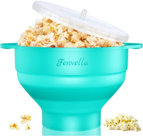 Microwave Silicone Popcorn Popper, Fenvella Collapsible Hot Air Microwavable Popcorn Maker BPA Free & Dishwasher Safe, Popcorn Bowl with Lid & Handle for Home Party in Saudi Arabia