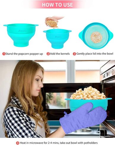 Microwave Silicone Popcorn Popper, Fenvella Collapsible Hot Air Microwavable Popcorn Maker BPA Free & Dishwasher Safe, Popcorn Bowl with Lid & Handle for Home Party in Saudi Arabia