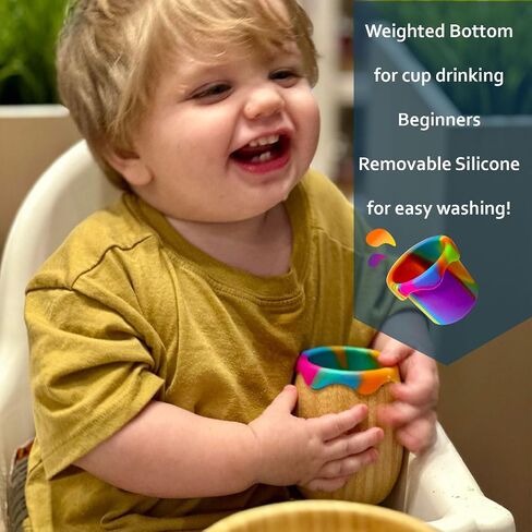 Bamboo suction plates for babies and toddlers BLW Natural wooden baby eating essentials 6-12 months Bamboo suction bowls for baby Rainbow Silicone Spoons Baby led weaning supplies for Self feeding set in Saudi Arabia