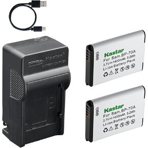 Kastar 2-Pack Battery and AC & USB-C Charger, Compatible with Samsung BP70A, AQ100 DV150F ES95 PL120 PL170 ST65 ST70 ST72 ST76 ST90 ST93 ST95 TL105 TL110 WB30F WB35F WB50F SL600 SL605 SL630 Cameras in Saudi Arabia