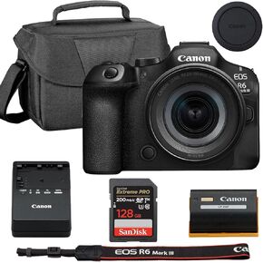 كاميرا Canon EOS R6 Mark III بدون مرآة مع حزمة STM مقاس 24-105 مم + ذاكرة فائقة سعة 128 جيجابايت وحقيبة كاميرا in Kuwait