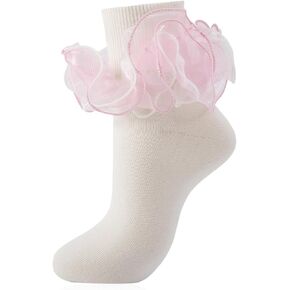 Women Big Ruffle Ankle Socks Adult Fluffy 4-Layer Lace Frilly Socks Fold Cuff Cotton Fancy Ruffled Dress Bobby Sock in Kuwait