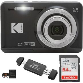 KODAK PIXPRO FZ55 Digital Camera Bundle, Includes: SanDisk 64GB SDXC Memory Card, SD Card Reader Compatible with Computers and Smartphones and Memory Card Wallet (4 Items) (Black) in Saudi Arabia