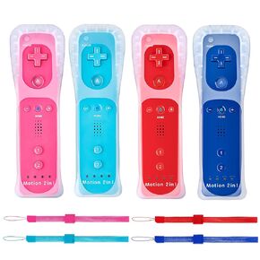 DTianSir 4Pack Motion Plus Wii Remote Controllers with Silicone Case & Wrist Strap,Wii Remote Controllers with Built in Motion Plus Compatible for Wii U Consoles (Black+White+Blue+Pink) in Kuwait