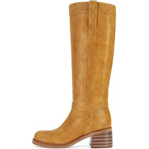 MICIFA Knee High Boots for Women Fashion Side-Lace Leather Campus Riding Tall Boots Round Toe Chunky Heel Wide Calf Motorcycle Biker Boot in Kuwait