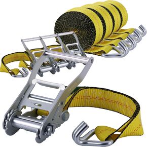 2" x20' Ratchet Straps with J Hooks - 10,000lb Break Strength/ 3,333lb Load Capacity Ratchet Tie Down Strap - Black Ratchet Straps Heavy Duty - Cargo Straps for Truck, Lawn Equipment, Car Roof-4 Pack in Saudi Arabia