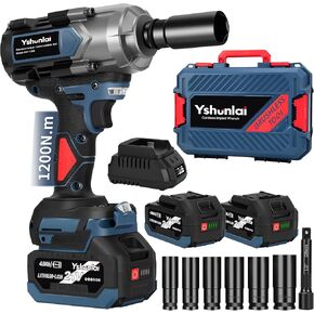 Cordless Impact Wrench, 1200N·m(900Ft-lbs) Brushless Impact Gun with 21V 2x4.0Ah Battery & 6 Sockets, 1/2" High Torque Electric Impact Driver for Truck Car Pickup Mower Tire in Saudi Arabia